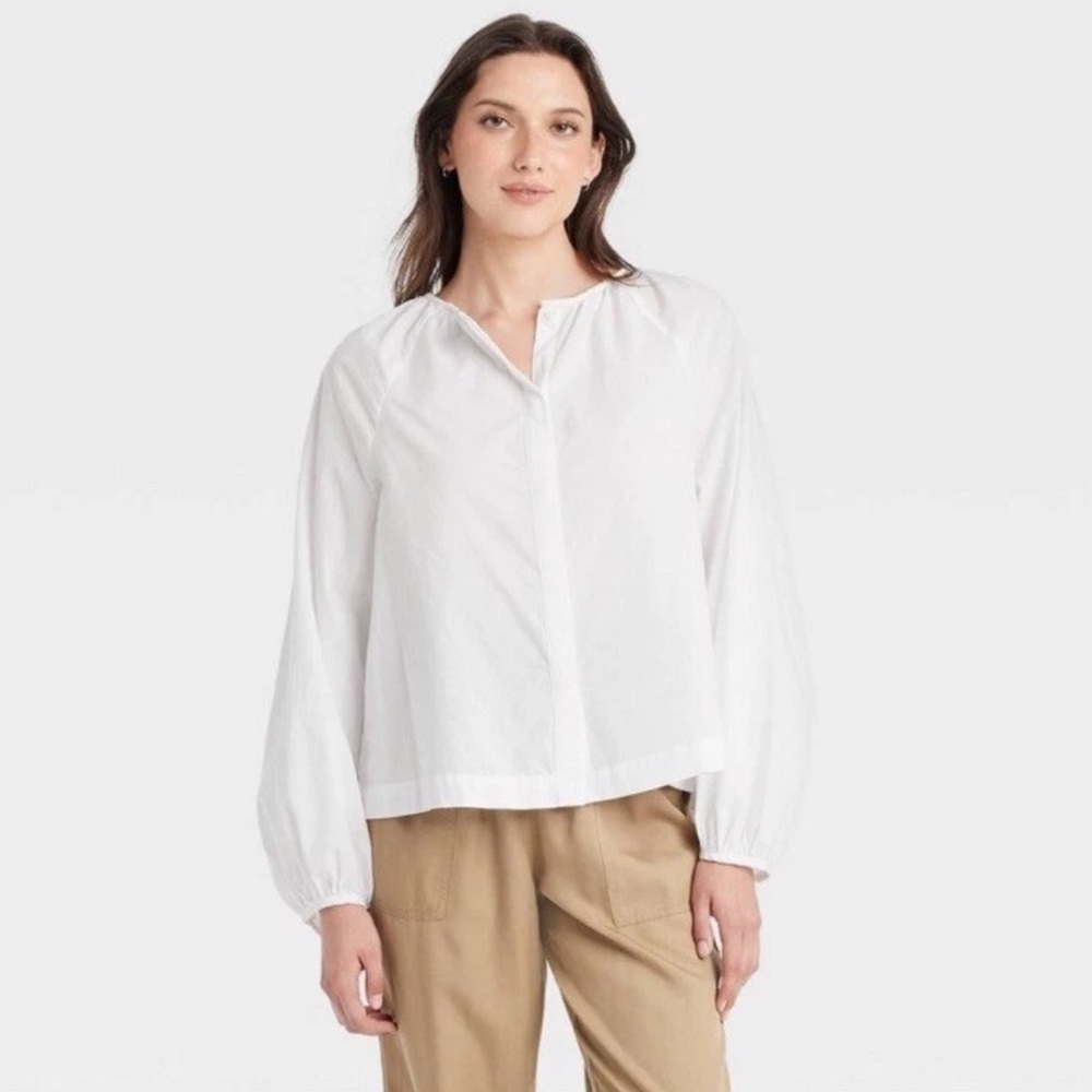 NEW Universal Thread White Cotton Long Sleeve Blouse Size S‎